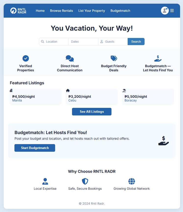 Rental Radar homepage preview